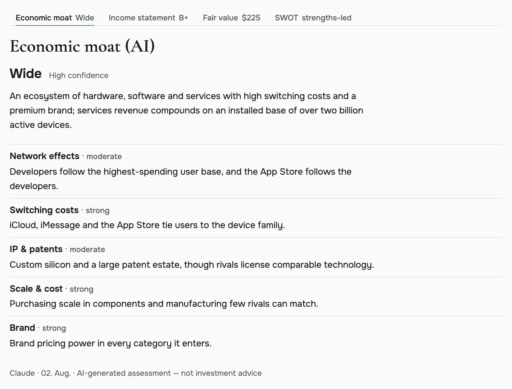 The economic moat analysis of Apple Inc. in foliologic.